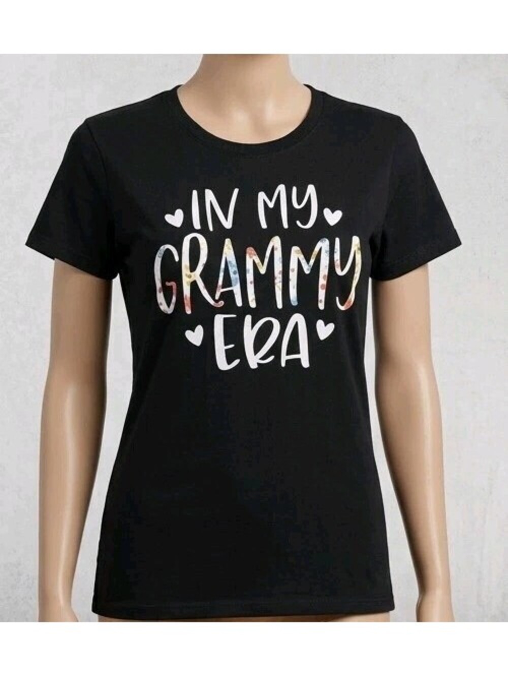 Port & Company Womens L Black T Shirt In My Grammy Era Floral Graphic Tee Cotton
